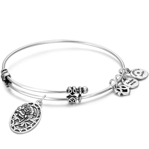 Carnation Engraved Silver Charm Bangle For Mother