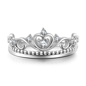 Heart Crown Silver Ring For Women Girls Birthday Gift