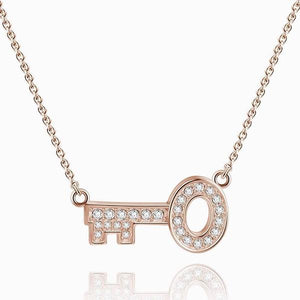 Women's Key Necklace Rose Gold Plated Silver