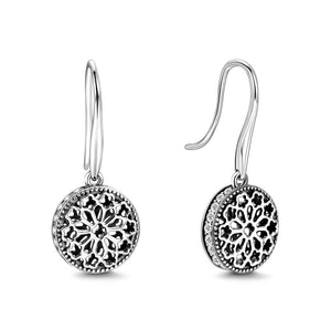 Circle Flower Stud Earring Hollow Pattern Sterling Silver For Women Wife