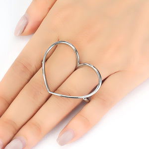Heart Double Fingers Ring Gifts For Her Platinum Plated