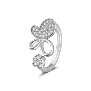 Butterfly And Flower Silver Ring With Swarovski Zircon For Girlfriend Women
