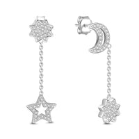 Moon And Star Silver Mismatched Earrings For Women Girls