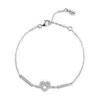 Heart Adjustable Zircon Bracelet Silver Plated For Women Girls