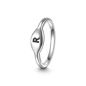 Letter R Simple Halo Ring 925 Sterling Silver For Women Girls