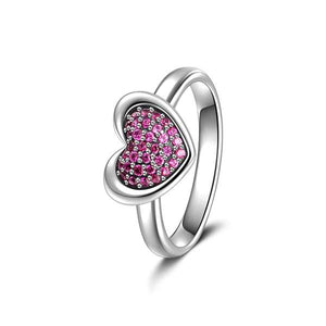 Red Heart Charm Ring With Zircon Sterling Silver For Women Girls