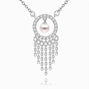 Tassel Pendant Necklace With Swarovski Pearl Platinum Plated For Girl'S Gift