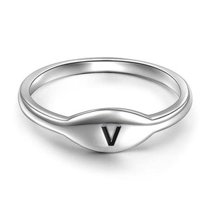 Lettering V Simple Silver Ring For Girls Birthday Gift