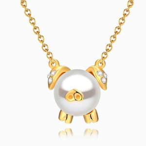 Pig 14K Gold Necklace With Swarovski Pearl Length Adjustable For Women Girls