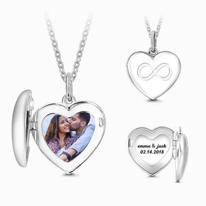 Silver Inifinity Heart Photo Locket With Engraving Name, Engraved Necklace Bar Necklace Name Necklace