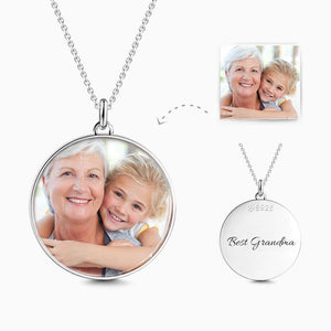 Father’s Day Gifts Custom Engraved Round Photo Necklace Silver