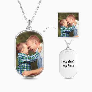 Father’s Day Gifts Custom Engraved Oval Photo Necklace Silver