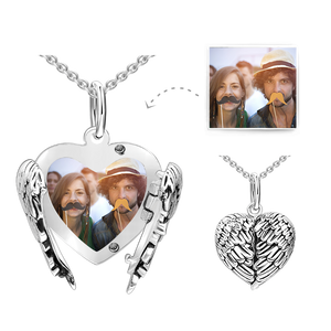 Custom Photo Necklace Personalized Angel Wing Locket Necklace Valentine's Gifts for Her