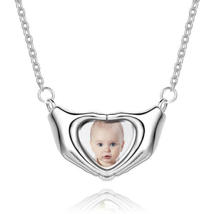 Custom Photo Necklace Fingers Heart Photo Necklace Silver