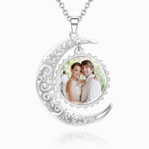 I Love You To The Moon And Back Photo Necklace Platinum Plated Silver