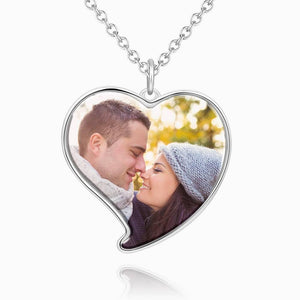 Custom Photo Necklace Heart Photo Necklace Platinum Plated Silver
