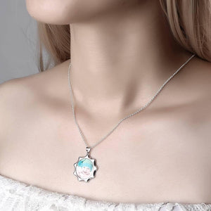 Sun Shaped Photo Necklace Platinum Plated Silver