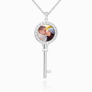 Custom Photo Necklace Key Photo Necklace With Cz Platinum Plated Silver