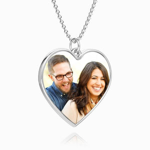 Custom Photo Necklace Engraved Heart Tag Photo Necklace Silver