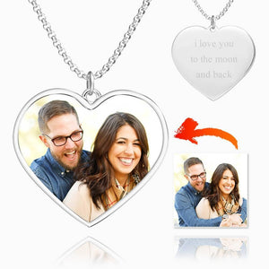 Custom Photo Necklace Engraved Heart Tag Photo Necklace Silver
