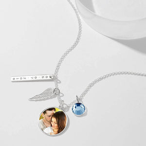 Custom Photo Necklace Engraved Round Tag Photo Necklace Silver