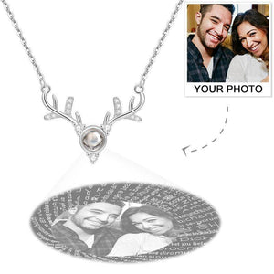 Personalized Projection 100 Languages Says I Love You Photo Engraved Necklace Silver