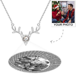 Personalized Projection 100 Languages Says I Love You Photo Engraved Necklace Silver