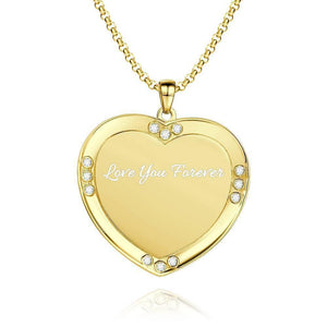 Custom Men's Personalized Rhinestone Crystal Heart Shape Photo Engraved Necklace 14 Gold Plated Golden - Sketch