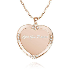 Men's Personalized Rhinestone Crystal Heart Shape Photo Engraved Necklace Rose Gold Plated - Sketch