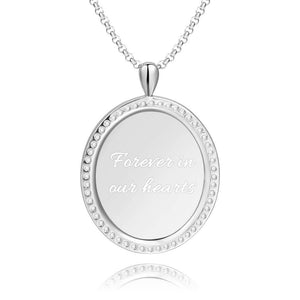Women's Personalized Photo Rhinestone Crystal Shield Shape Engraved Necklace Platinum Plated Silver - Sketch