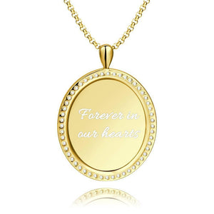 Women's Engraved Personalized Rhinestone Crystal Shield Shape Photo Necklace 14K Gold Plated Golden - Colorful