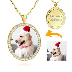 Women's Engraved Personalized Rhinestone Crystal Shield Shape Photo Necklace 14K Gold Plated Golden - Colorful