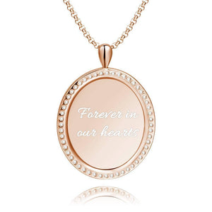 Women's Personalized Rhinestone Crystal Oval Shape Photo Engraved Necklace Rose Gold Plated - Sketch