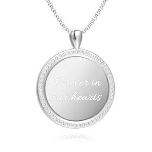 Women's Personalized Rhinestone Crystal Round Shape Photo Engraved Necklace Platinum Plated Silver - Sketch