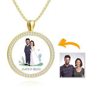 Custom Face photo Necklace Wedding Round Gold Engraved Photo Pendant Christmas Gifts