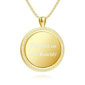 Women's Personalized Rhinestone Crystal Round Shape Photo Engraved Necklace 14K Gold Plated Golden - Colorful