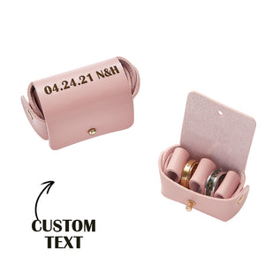 Personalized Leather Wedding Ring Pouch Custom Engraved Double Rings Box