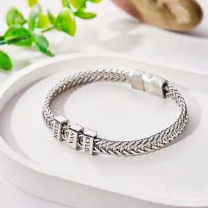 Custom Engraved Men's Beads Bracelet Personalized Elements Wide Bracelet Father's Day Gift