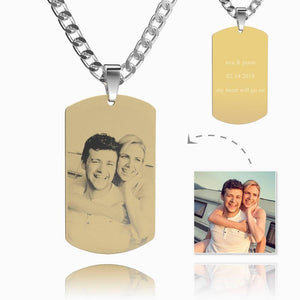 Men's Stainless Steel Photo Engraved Photo Pendant 18k Gold Plated