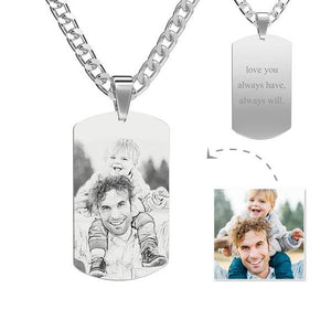 Father'S Day Gift Mens Necklace Engraved Necklace Pesonalized Photo Necklace
