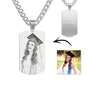 Men's Stainless Steel Photo Engraved Photo Pendant For Graduation
