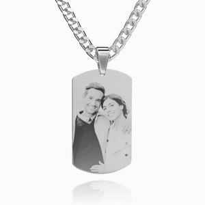 Men's Stainless Steel Photo Engraved Necklace Photo Pendant