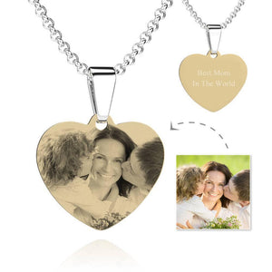 Stainless Steel Women's  Photo Engraved Heart Pendant 18k Gold Plated