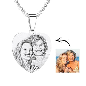 Heart Photo Engraved Tag Necklace With Engraving Stainless Steel