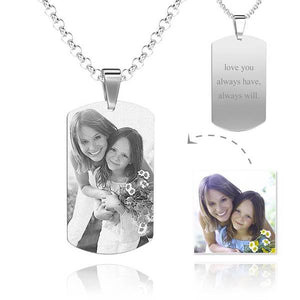 Women'S Photo Engraved Tag Necklace With Engraving Stainless Steel