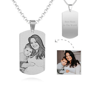 Women's Stainless Steel Photo Dog Tag Engraved Photo Pendant