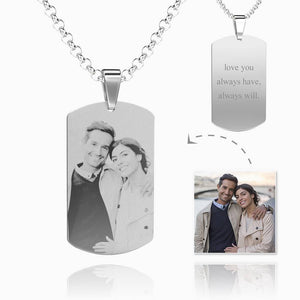 Women's Stainless Steel Photo Dog Tag Engraved Photo Pendant