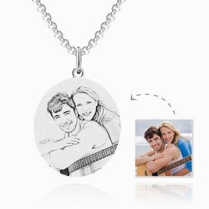 Round Photo Engraved Tag Necklace Stainless Steel