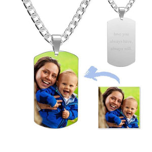 Father’s Day Gifts Men'S Photo Tag Necklace With Engraving Stainless Steel