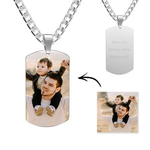 Father’s Day Gifts Men'S Photo Tag Necklace With Engraving Stainless Steel
